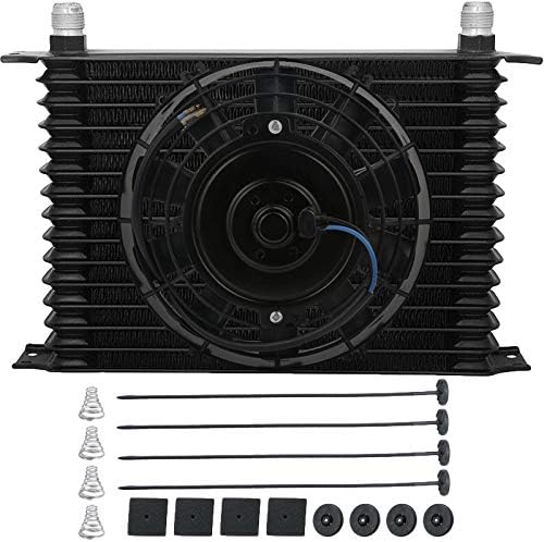 Miniatura 2 de Universal Automotive - Enfriador de aceite de transmisión de motor de aluminio negro de 15 filas, kit de montaje 10AN, ventilador eléctrico de 8