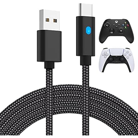 FASTSNAIL USB C Cable, 3m Type-C Fast Charging Cable Compatible with PS5 DualSense Controller/Xbox Controller/Nintendo Switch, Charger Cord Lead with Indicator for Mobile Phone and Type-c Devices Cover