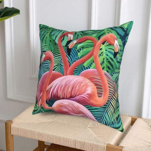 18*18 Set Of 4 Pink Flamingo Tropical Throw Pillow Covers, Cushion Palm Leaves Soft Square Case Home Decorative For Couch Sofa Bed (No Insert) #TOP2