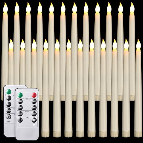 Image of Tuanse 24 Pack 24 Pack Flameless Flicker Taper Candles Bulk with Remote and Timer, Battery Operated LED Warm White Taper Candles Light for Home Wedding Decoration Gifts (Beige,10 Inch)