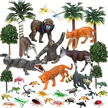 MiniInflat 39 Pcs Rainforest Animals Figures Toys Set, Rainforest Diorama Supplies for Kids Jungle Animal Figurines Miniature Model Trees for Historical Education School Project Birthday Party Decor