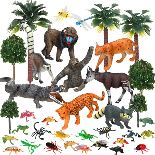 MiniInflat 39 Pcs Rainforest Animals Figures Toys Set, Diorama Supplies