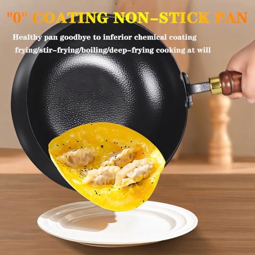 Wok de hierro sin recubrimiento de 10.23 pulg con tapa de madera miniatura 4