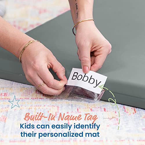 Image of ECR4Kids SoftZone Rainbow Rest Time Mat with Name Tag, Sleeping Pad, Grey, 5-Piece