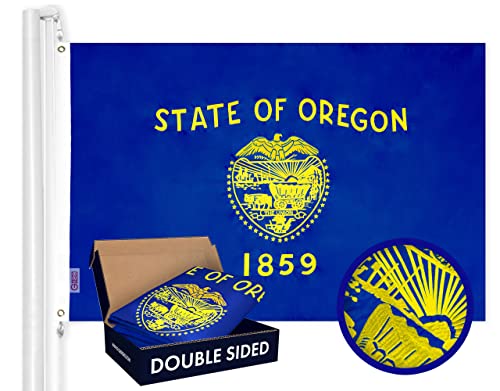 G128 Oregon State Flag | 3x5 Ft | Double ToughWeave Series Double Sided Embroidered 210D Polyester | Embroidered Design, Indoor/Outdoor, Brass Grommets, Heavy Duty, 2-ply