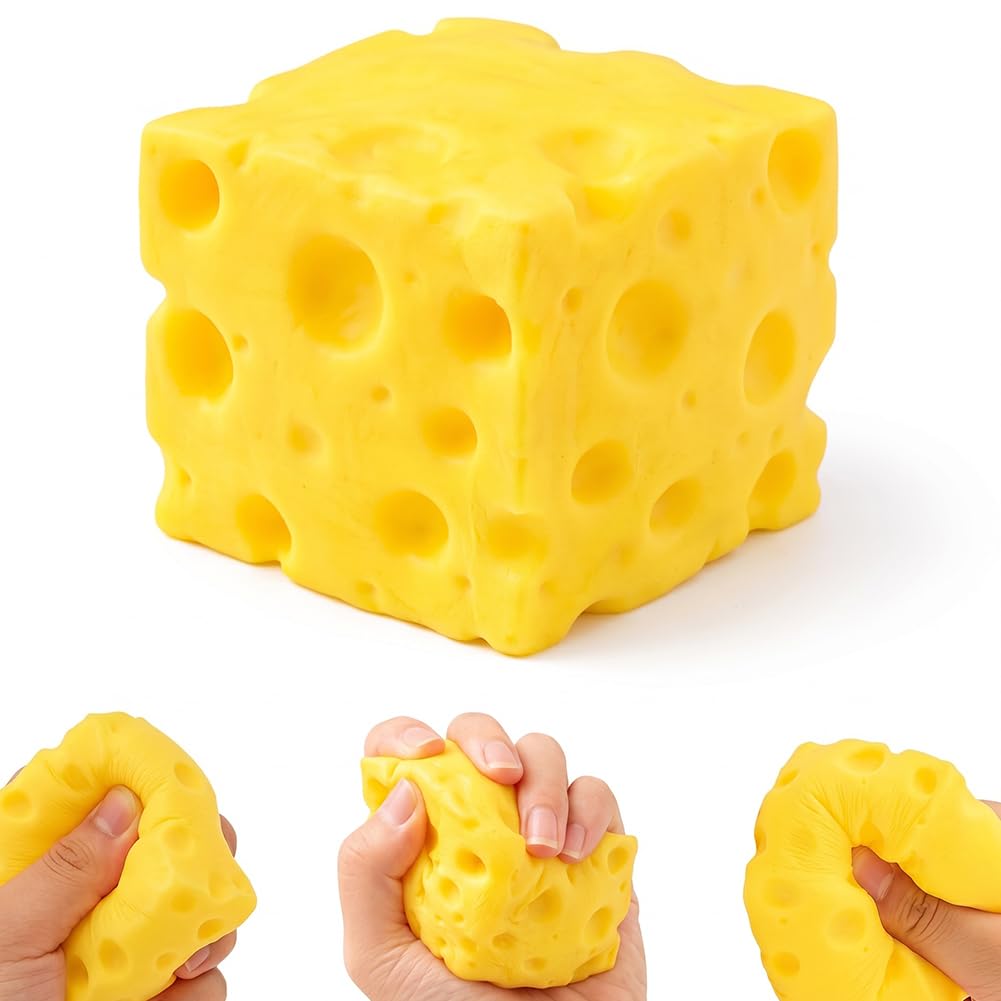 Cheese Squishy Cube Stress Ball, Big Cheese Squishy Stress Ball Realistic Design, Slow-Rebound Shapeable Squeeze, Soft Squeeze Doug Anxiety Relief for Men Women(Yellow）