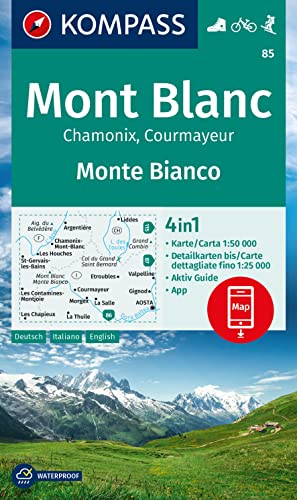 Carta escursionistica Kom 85. Mont Blanc / Monte Bianco: Wandelkaart Schaal 1 : 50.000
