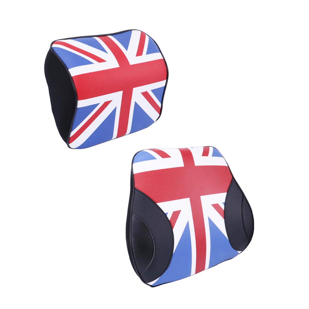 Heinmo Car Memory Cotton headrest Lumbar Suit car Memory Cotton headrest Lumbar Head Pillow Waist Support Cushion car Interior for Cooper (Red Union Jack)