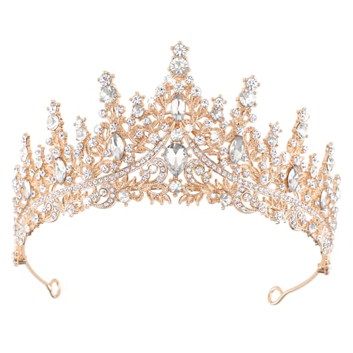 DRESHOW Couronne d'anniversaire pour Femmes Tiare de Cristal pour Filles Accessoires de Cheveux Tiare de Mariage Couronne de Princesse Pailletée Serre-tête de Fête...