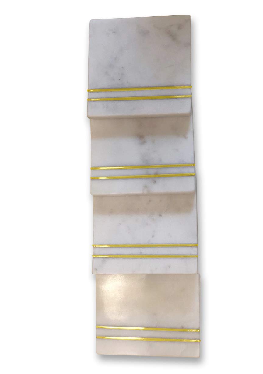 The RAAVYA Square White Marble Coasters with Brass Lining | Handmade Drink Coasters for Tea, Coffee, and Cocktails | Bar Wine Coasters Set | Protect and Decorate Your Table | 4-inches (Set of 4)