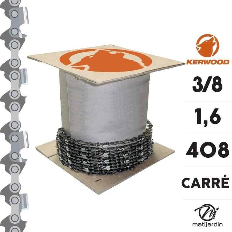 Matijardin - Chaîne Kerwood pour tronçonneuse 3/8" 1,6 mm. Rouleau 25 pieds. Gouge profil carré