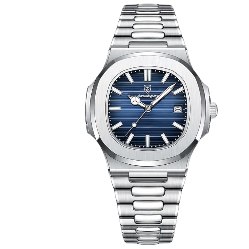 Men's Analog Dial Watch with Date Feature | Formal & Casual Watch | 30 Meter Water Resistant | Strong Luminous Durable Silver Strap | Adjustable Butterfly Buckle | Quartz Movement Wristwatch-image-17