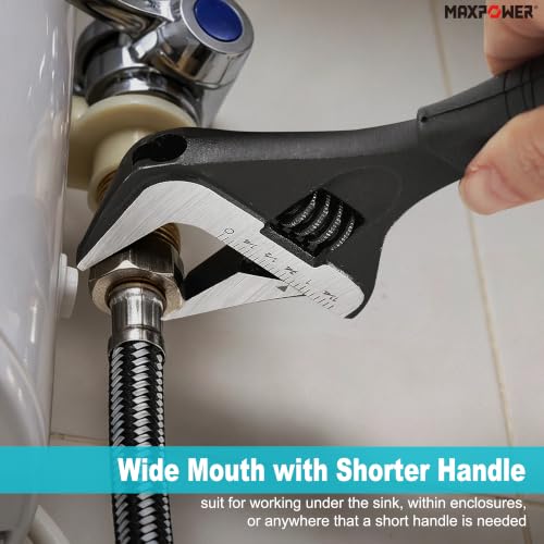 Image of MAXPOWER 6-inch Wide Jaw Adjustable Wrench, 1.4 inch Jaw Opening, Stubby Handle