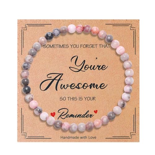 QINJIEJIE 4mm Armband Damen Geschenk für Mama Rosa Zebra Jade Perlenarmband für Damen Heilsteine Armband Elegantes Glücksarmband Geschenke Mama Freundin Mutter Schwester
