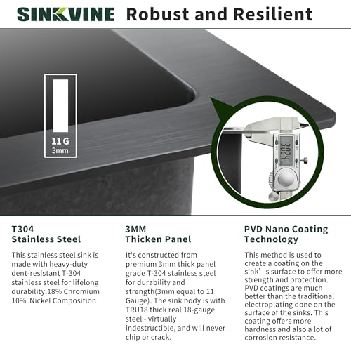 Image of 18-Inch Black Undermount Bar Sink, SINKVINE Stainless Steel Single Bowl