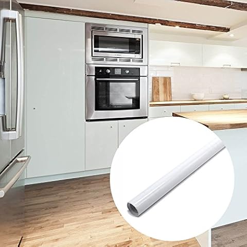 JOYFULBID White PVC Back Sticky Self Adhesive Kitchen Wallpaper Rolls Stickers for Cupboard Furniture Wardrobe Door Cover-60CMX10M (White) Cover