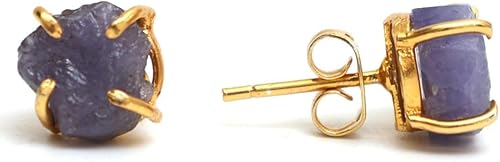 Miniatura 130 de Gempires Natural Raw Prong Setting Stud Earrings, 8-10 mm Crystals Earring, Handmade Jewelry, Gift for Her