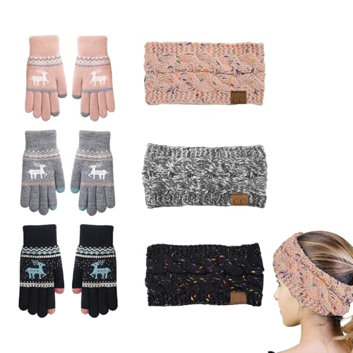 3 Paar Handschuhe Winter 3 Stück Stirnband Damen Winter,Touchscreen Handschuhe Damen mit Weihnachtlichem Rentiermuster,Weiches und Hautfreundliches Strickmaterial,Wärme im Freien,Pink,Grau,Schwarz 3 Paar Handschuhe Winter 3 Stück Stirnband Damen Winter,Touchscreen Handschuhe Damen mit Weihnachtlichem Rentiermuster,Weiches und Hautfreundliches Strickmaterial,Wärme im Freien,Pink,Grau,Schwarz