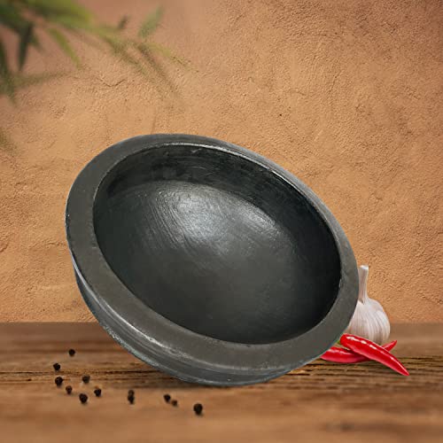 Image of Kichera Deep Burned Clay Pots for Cooking and Serving - Mud Pot Handcrafted Black Pottery Handi /Kadai Combo 1L, 2L & 3L | Pre-Seasoned Unglazed | Mitti Bartan for Rice, Biryani, Curry (Black, 6L)