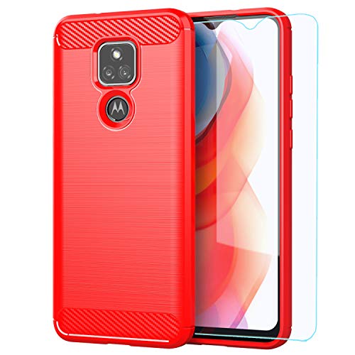 Moto G Play 2021 case,Motorola G Play 2021 case,with HD Screen Protector,M MAIKEZI Soft TPU Slim Fashion Non-Slip Protective Phone Case Cover for Motorola Moto G Play 2021 (Red Brushed TPU)