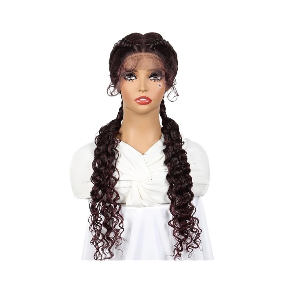 Parrucca frontale in pizzo nero sintetico da 30 pollici con trecce senza nodi for donna(Dark red)