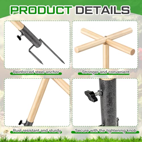Image of Colingmill Chicken Perch Toy for Coop 16.54 x 17.72 Inch Wooden Chicken Perch Stand with Metal Ground Plug Chicken Coop Accessories Outdoor Poultry Playground Toys or Poultry Rooster Large Bird Parrot