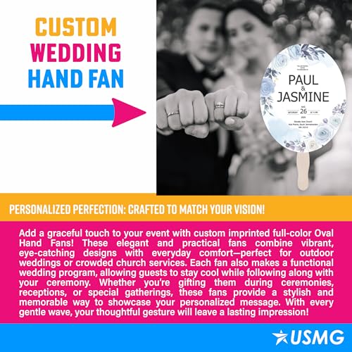 Personalized Wedding Hand Fans – Custom Paddle Style for Guests, Outdoor Ceremonies, Summer Events, Programs & Party Favors – Elegant Keepsake (Qty 36) - Thumbnail 3
