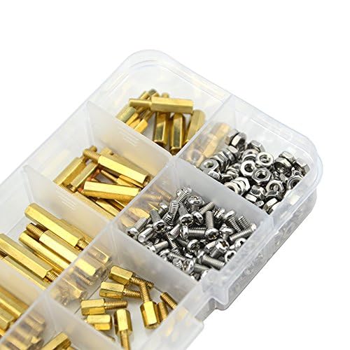 280pcs M2.5 Brass Male-Female Spacer Standoff Screw Nut Assortment Kit and Stainless Steel Screw Nut Set