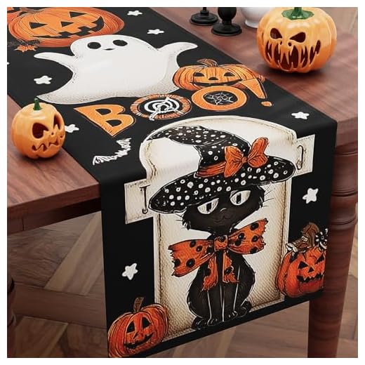 CHAMBERY Halloween Table Runner,72 Inches Pumpkin Ghost and Spider Web Pattern Table Runner for Halloween, Table Decoration/Party Dinner Table Decor,Kitchen,Mantel,Bedroom Decoration