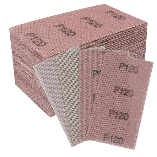 Shineboc 50 pièces Bande abrasive en filet 70x125mm - Feuilles abrasives auto-agrippantes - pour poncer sans poussière le bois, le mastic, la peinture, le plastique- Grain P120