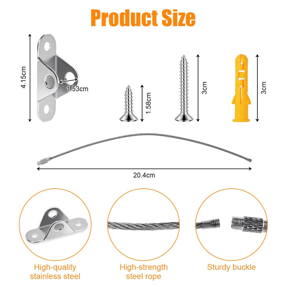 HOTUT Anti-tilt Furniture Straps,6PCS Metal Furniture Strap Anti Tip Furniture Anchor,Wardrobe Wall Fixing Baby Safety Kit for Baby Proofing,Pet Protecting,Cabinet,Secure Bookshelf,Dresser(Silver) - Image 2