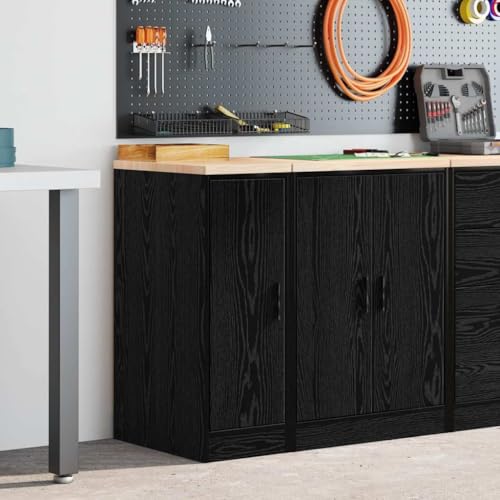 Armoire de rangement de garage noire 2 compartiments en bois de pin