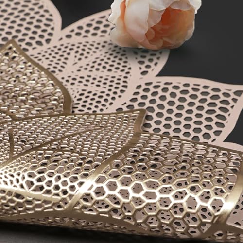 Image of Dakshya Industries Pack of 2 PVC Waterproof Table Placemats - Heat Resistant, Non-Slip Dining Table Mats (Gold)