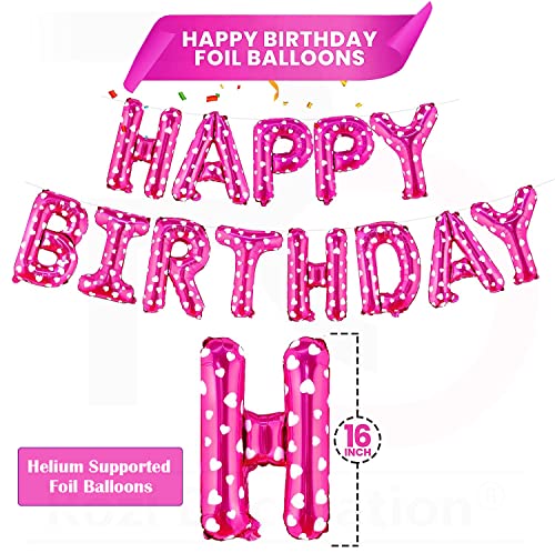 Image of Rozi Decoration 25th Birthday Decoration Pink Theme Champagne Glass, Bottle, Fringe Foil Curtain and Metallic Balloons Happy Birthday Kit for Wife, Women, Sisters, Girls Birthday Decor Pack of 26 Pcs