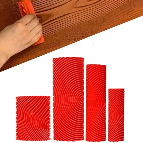 Herramienta de Imitación de Grano de Madera,Herramienta de Grano de Madera,Herramienta Pintura grano madera,Veteador Efecto madera,Para paredes de bricolaje,Decoración de imitación de suelo,4 pcs
