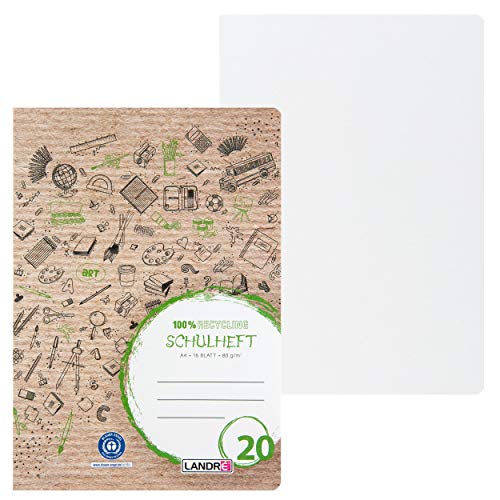 Landre A4 Recycled Exercise Book 16 Sheets Line Style 20 Blank Pack of 10, Green - Image 2