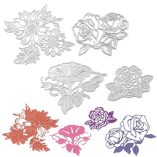 URROMA 4 PCS DIY Cutting Dies Metal Embossing Stencil, Flower Cutting Dies for Scrapbooking Paper Card Art Craft Photo Album DIY