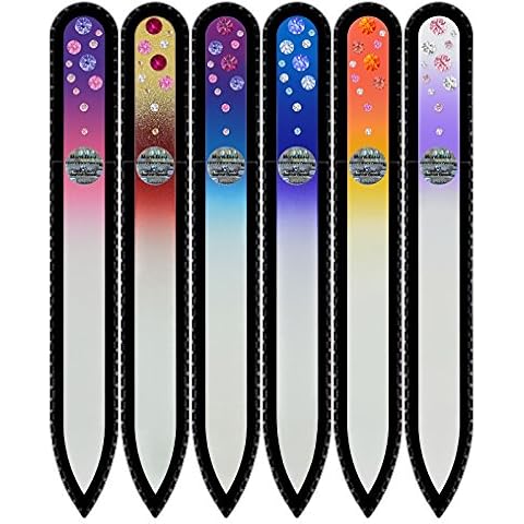 Mont Bleu Gift Set of 5 + 1 Free Glass Nail Files Hand Decorated with Crystals - Womens Gifts - Handmade Gifts - Czech Tempered Glass - Best Crystal Nail Files Kit for Natural Nails Cover
