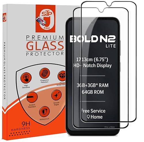 Image of STP FEEL Premium Tempered Glass Screen Protector Guard Compatible For Lava Bold N2 Lite 5G (6.75 Inch, Pack of 2) | Edge to Edge Coverage With Easy to installation kit for Smartphone