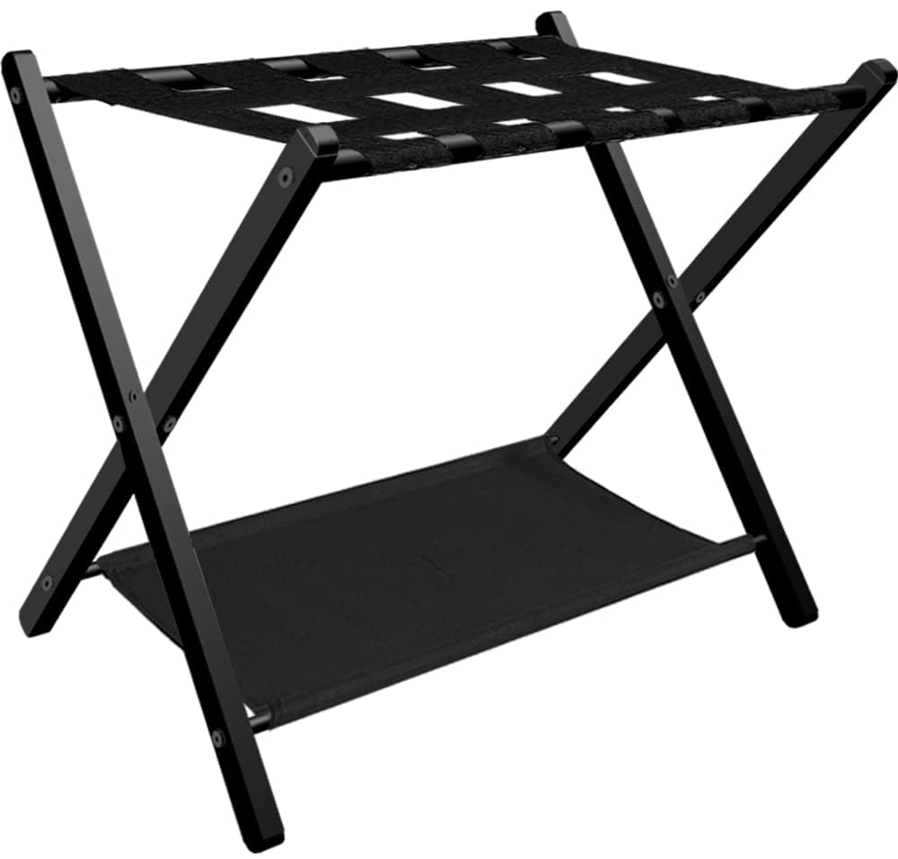 Foldable Luggage Rack with Storage Shelf for Guest Room Suitcase Stand, Powder Coated Finish with Durable Nylon Straps, Space Saving, X-Frame Design For Home Living Room & Entryway For Hotel Z7