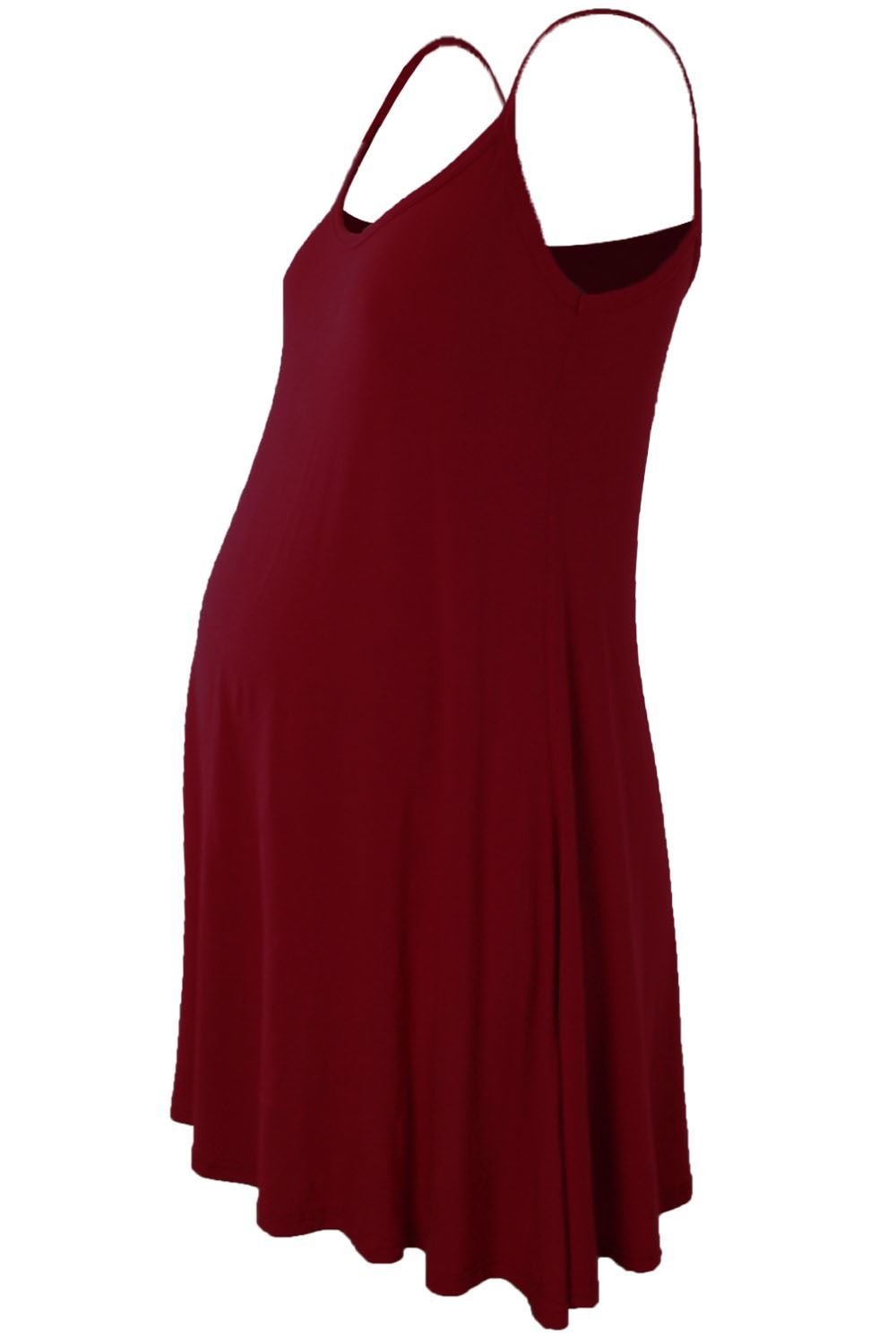 Hamishkane Ladies Maternity Plain Sleeveless Floaty Flare Strappy Swing Cami Dress Top Wine
