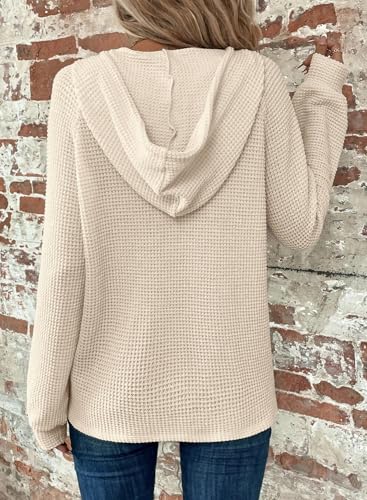 Image of Dokotoo Hoodies for Women Waffle Knit Button V Neck Casual Sweatshirt Tops