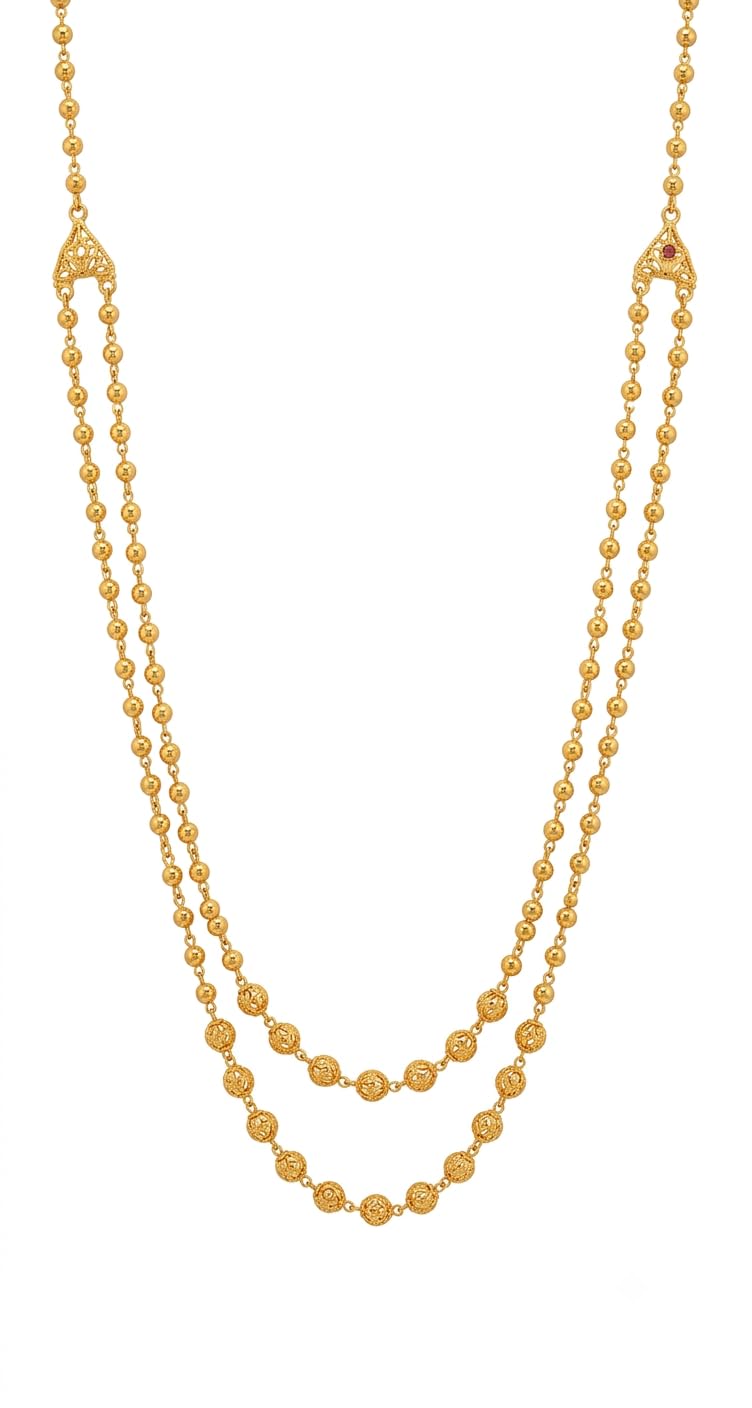 Gold-Plated 2-Layer Matar Mala, Traditional Cascading Beaded Layered Haar, Festive Necklace-image-40