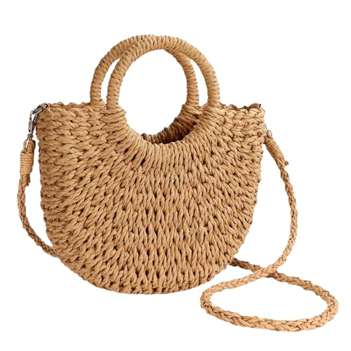 Womens Straw Beach Bag,Woven Crossbody Shoulder Bags with Strap,Top Handle Straw Handbag Clutch Crossbody Travel Beach Bag for Summer Basket Purse for Women