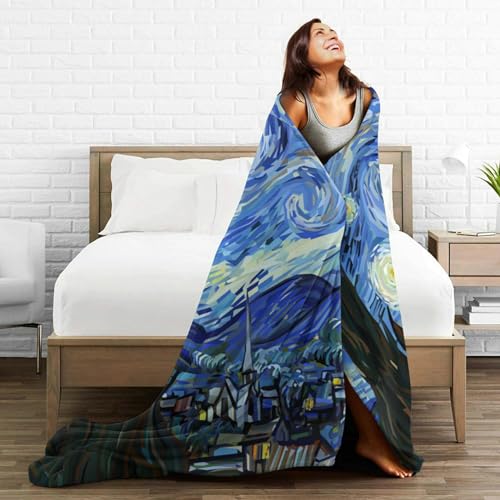 HGOD DESIGNS Classic Arts Starry Night Flannel Fleece Bed Blanket Throw Blanket Lightweight Cozy Plush Blanket for Bedroom Living Rooms Sofa Couch 100x130cm - Cosy Home Interiors HGOD DESIGNS Classic Arts Starry Night Flannel Fleece Bed Blanket Throw Blanket Lightweight Cozy Plush Blanket for Bedroom Living Rooms Sofa Couch 100x130cm - Image 5
