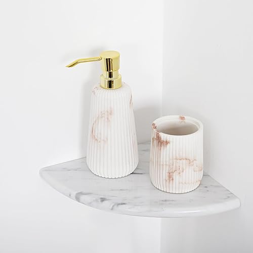 Miniatura 5 de Soulscrafts Estante esquinero de mármol blanco cremoso pulido de 8 x 8 x 59 pulgadas, borde redondo, paquete de 1