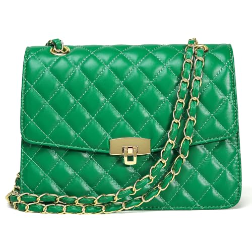 Image of Quilted Leather Crossbody Bags for Women Trendy Ladies Shoulder Purse Satchel HandBag with Chain Strap