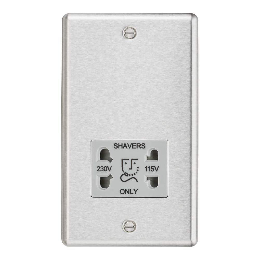 Knightsbridge Silver Cl89bcg Round Edge Dual Voltage Shaver Socket In Brushed Chrome With Grey Insert,