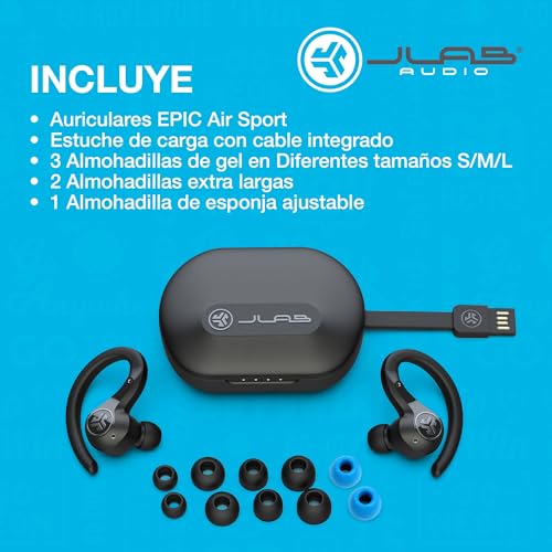 JLab Epic Air Sport ANC Auriculares Cancelacion Ruido Activa - Auriculares Inalambricos Deporte 15+ Horas de Reproduccion - 3 Niveles de Equalizacion - True Wireless Audifonos Bluetooth Inalambricos
