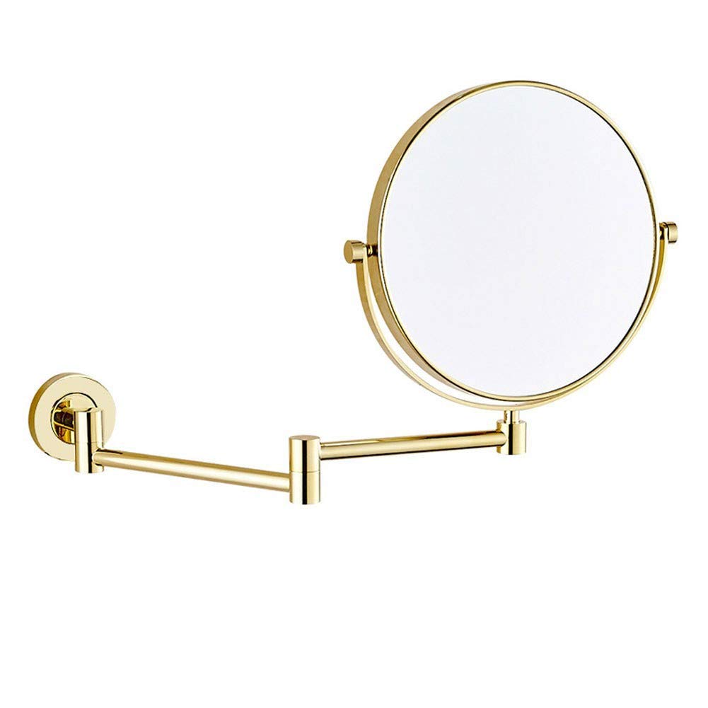 Espejo de maquillaje montado en la pared Espejo de afeitar de baño con Aumento de 10X, Espejo de baño extensible con diseño giratorio de 360 ° Redondo de Doble Cara, Dorado, 8 pulgadas